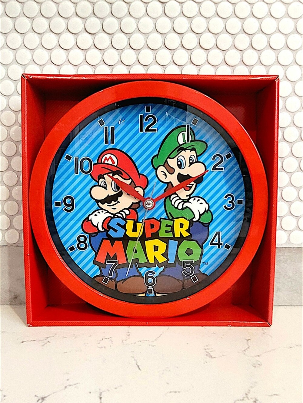 Nintendo Super Mario Red and Blue Wall Clock With Mario And Luigi